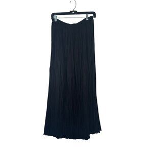 Coldwater Creek Black Crinkle Maxi Skirt Petite Small Elastic Waist Rayon USA